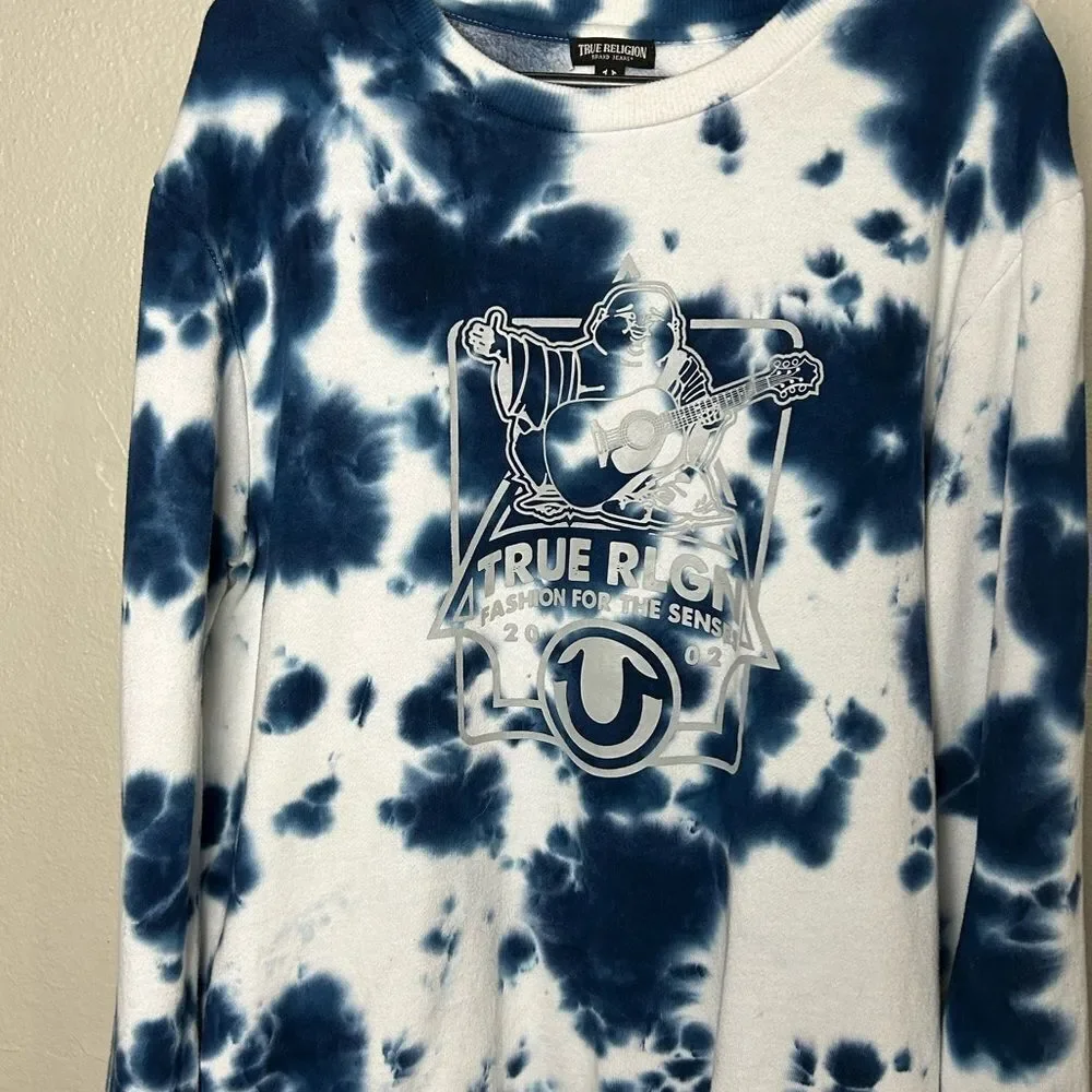 True Religion Navy and White Tie-Dye Long Sleeve XL